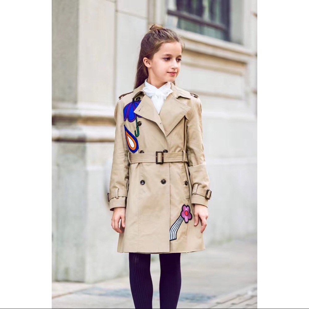 Girls Embroidered Floral Heritage trench coat