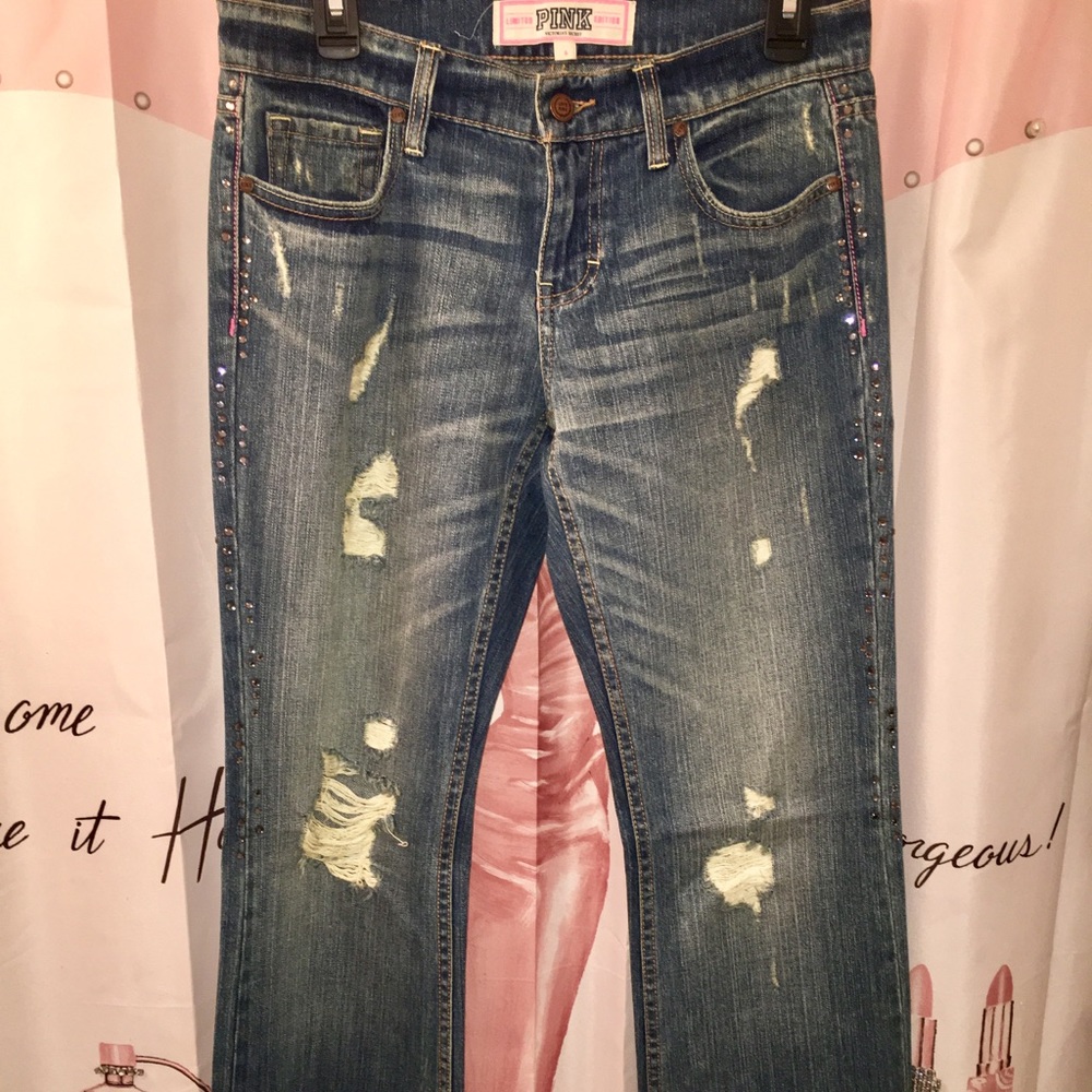 VS PINK Limited Edition Destroyed Bling Jeans