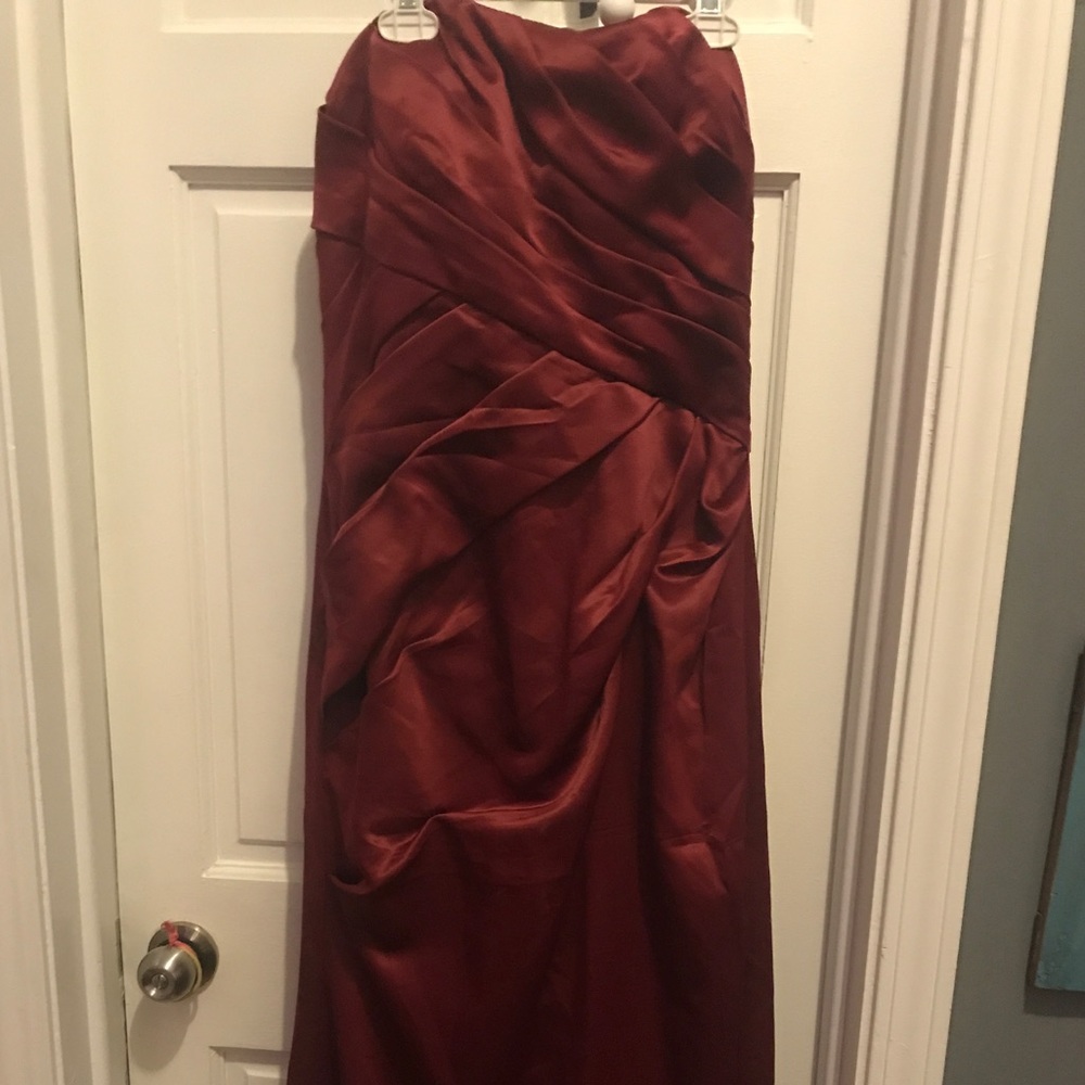 Wine colored long strapless dress