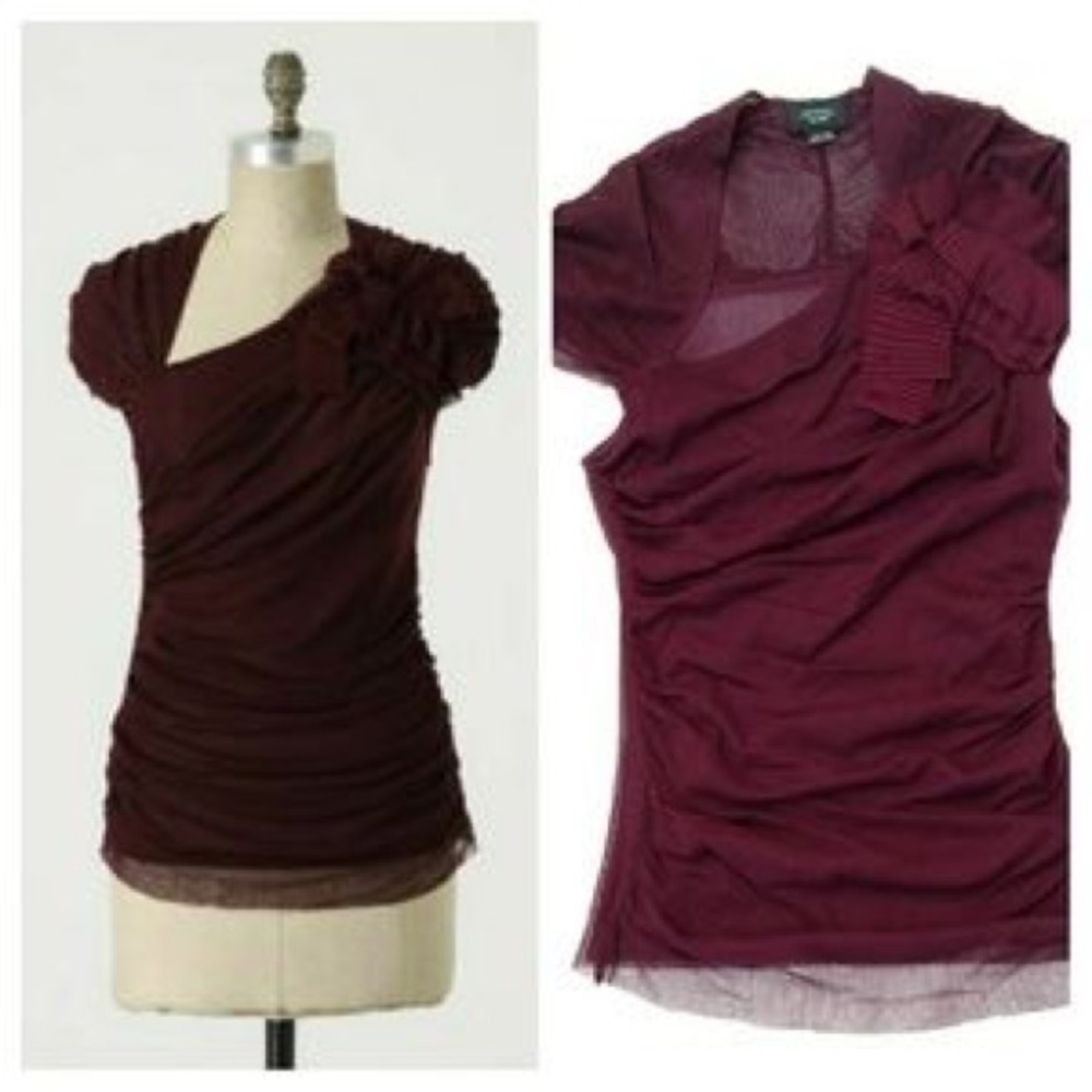 Anthropologie Deletta Burgundy Hint of Mesh Top XS