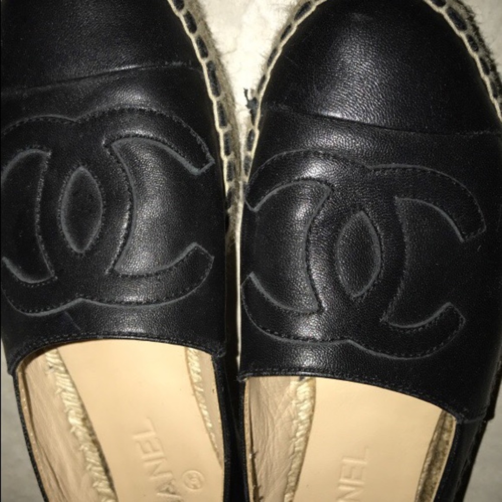 Black Chanel leather espadrilles