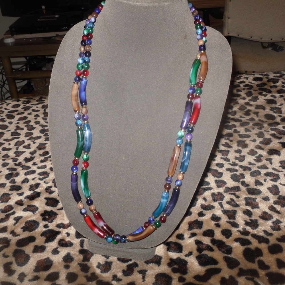 precious gold plate multicolor beads necklace