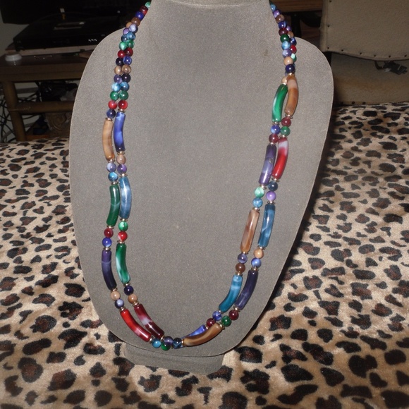 precious gold plate multicolor beads necklace - Picture 1 of 4