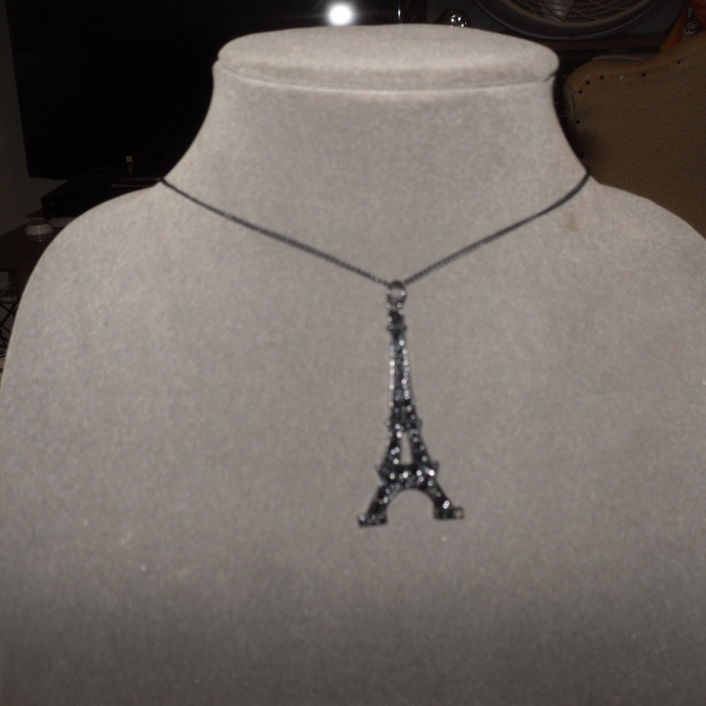 beautiful black paris sweater necklace