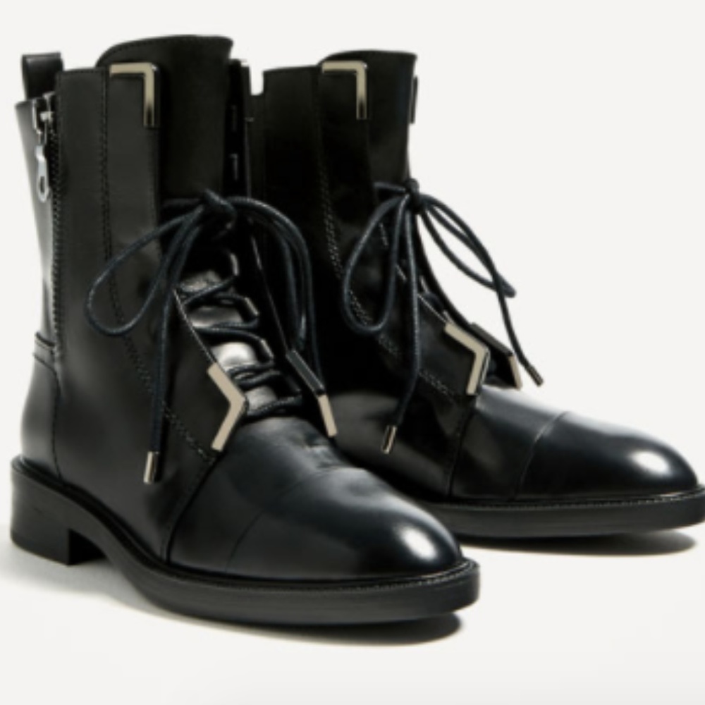 Zara genuine cow leather combat boots