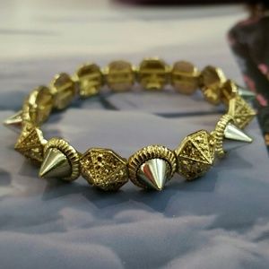 Silver & Gold Spike Nail Stretch Bangle Bracelet