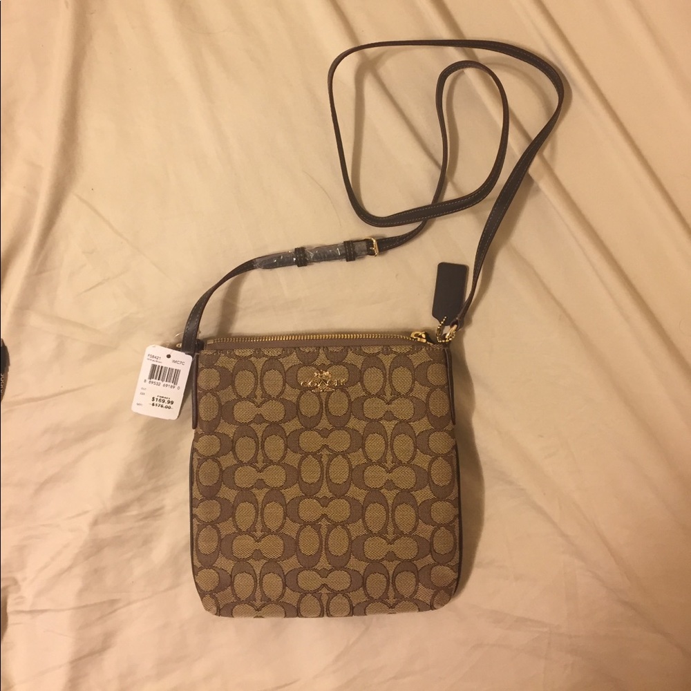 NWT Coach Signature cross body purse brown