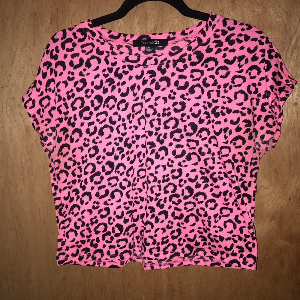 Forever 21 Crop Top Pink & Black Cheetah Print