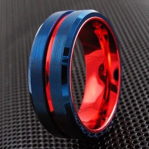Beautiful cobalt tungsten ring with red stripe
