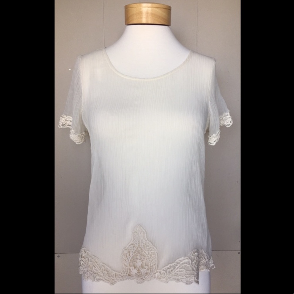 Romantic Sheer Button Back Lace Trim Top- ADORABLE