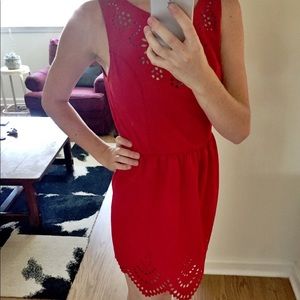 Tobi Lasercut Eyelet Red Dress
