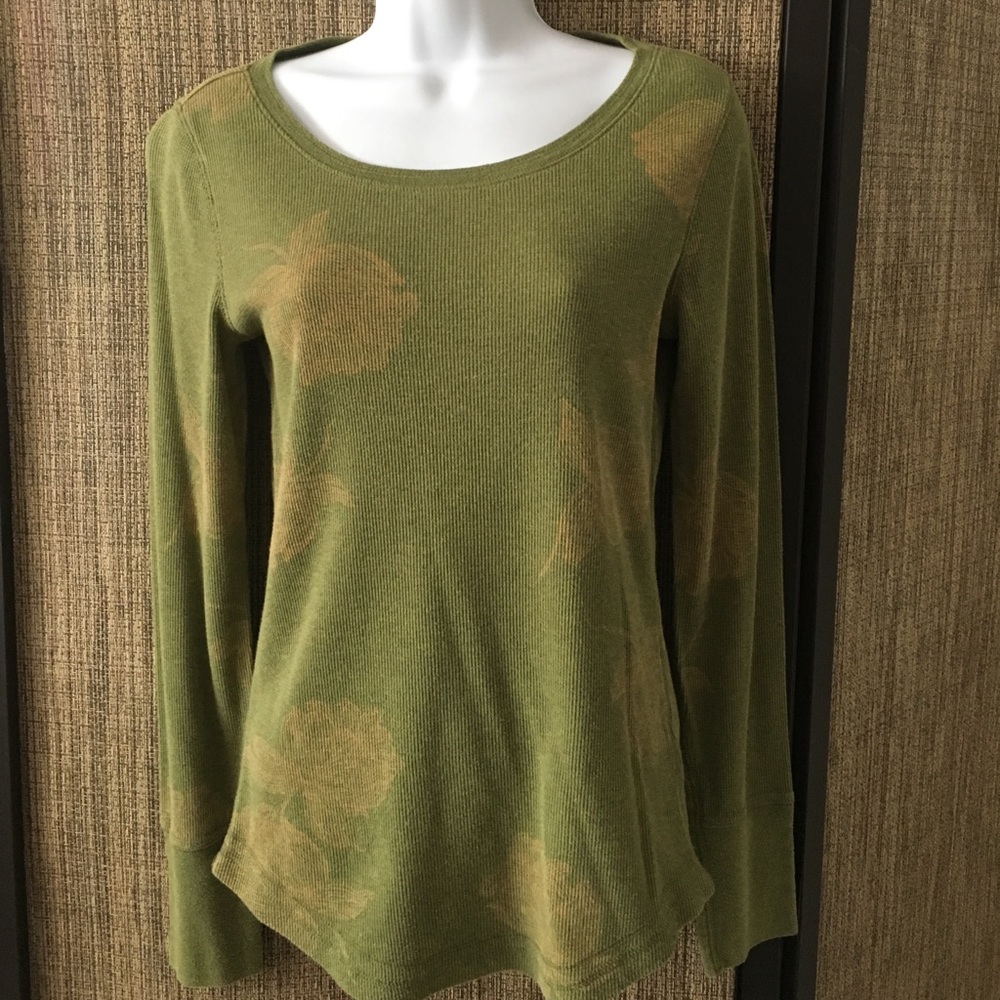 Caslon green floral Long Slv Thermal shirt Sz S b1