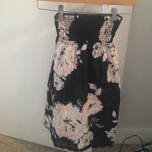 Strapless blue print summer dress xs