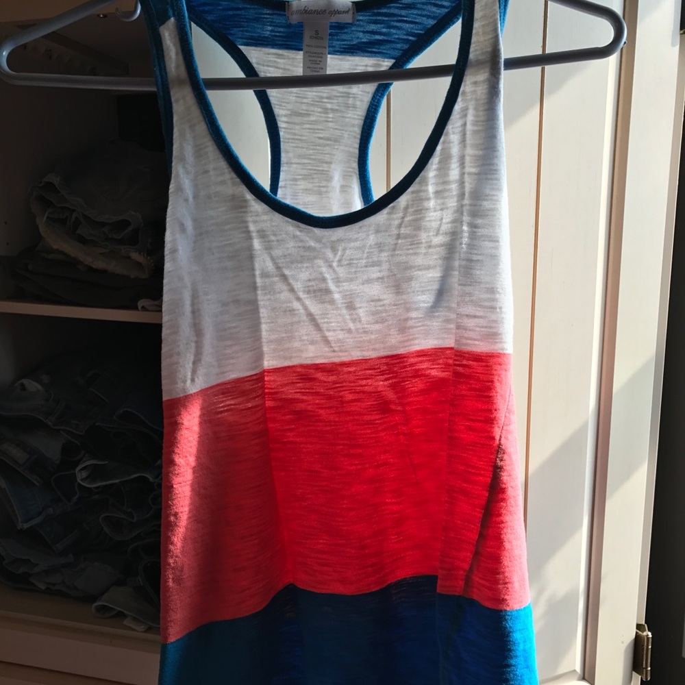 Blue, pink & white tank top from ambiance apparel