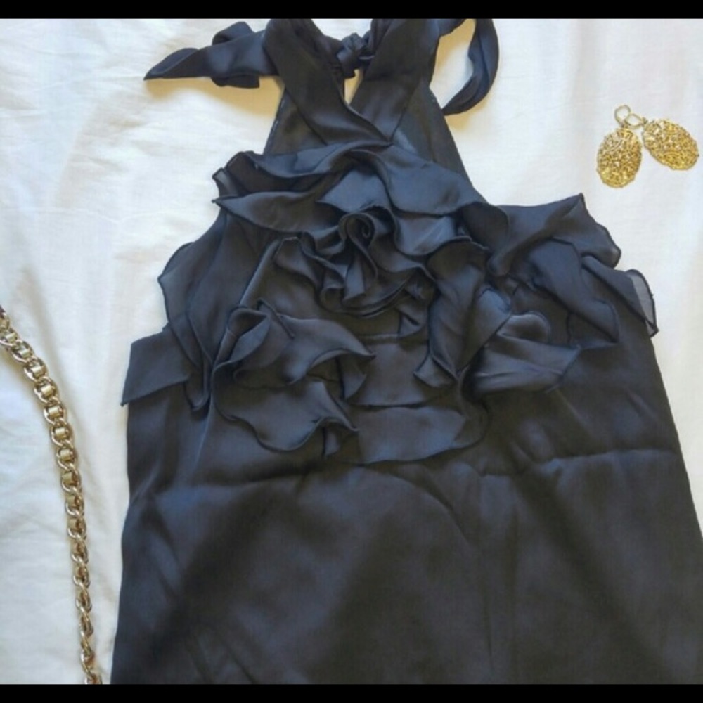 NWT High neck ruffled silk cocktail dress