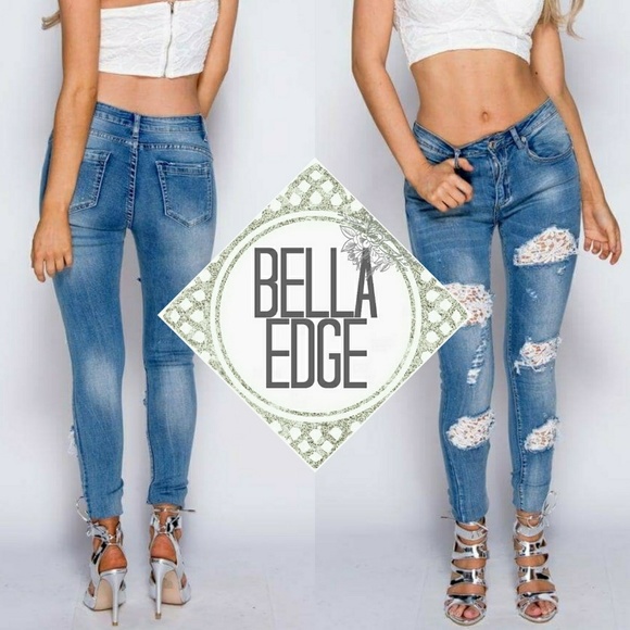 LACEY Crochet Lace Distress Skinny Jean - Picture 5 of 7