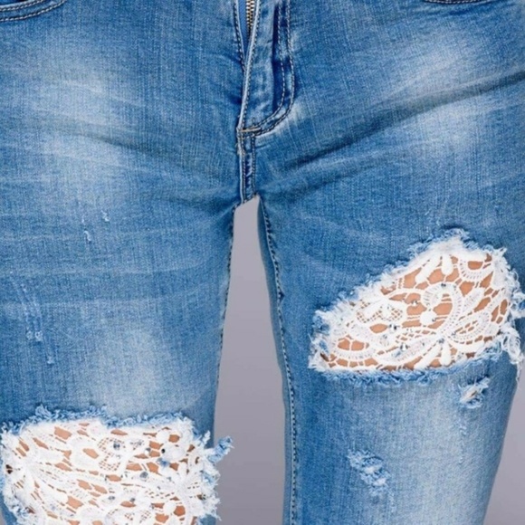 LACEY Crochet Lace Distress Skinny Jean - Picture 7 of 7