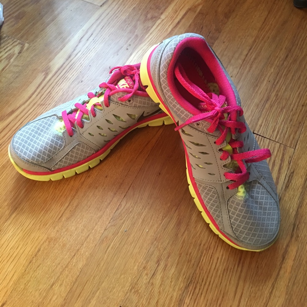 Pink grey and yellow nikes