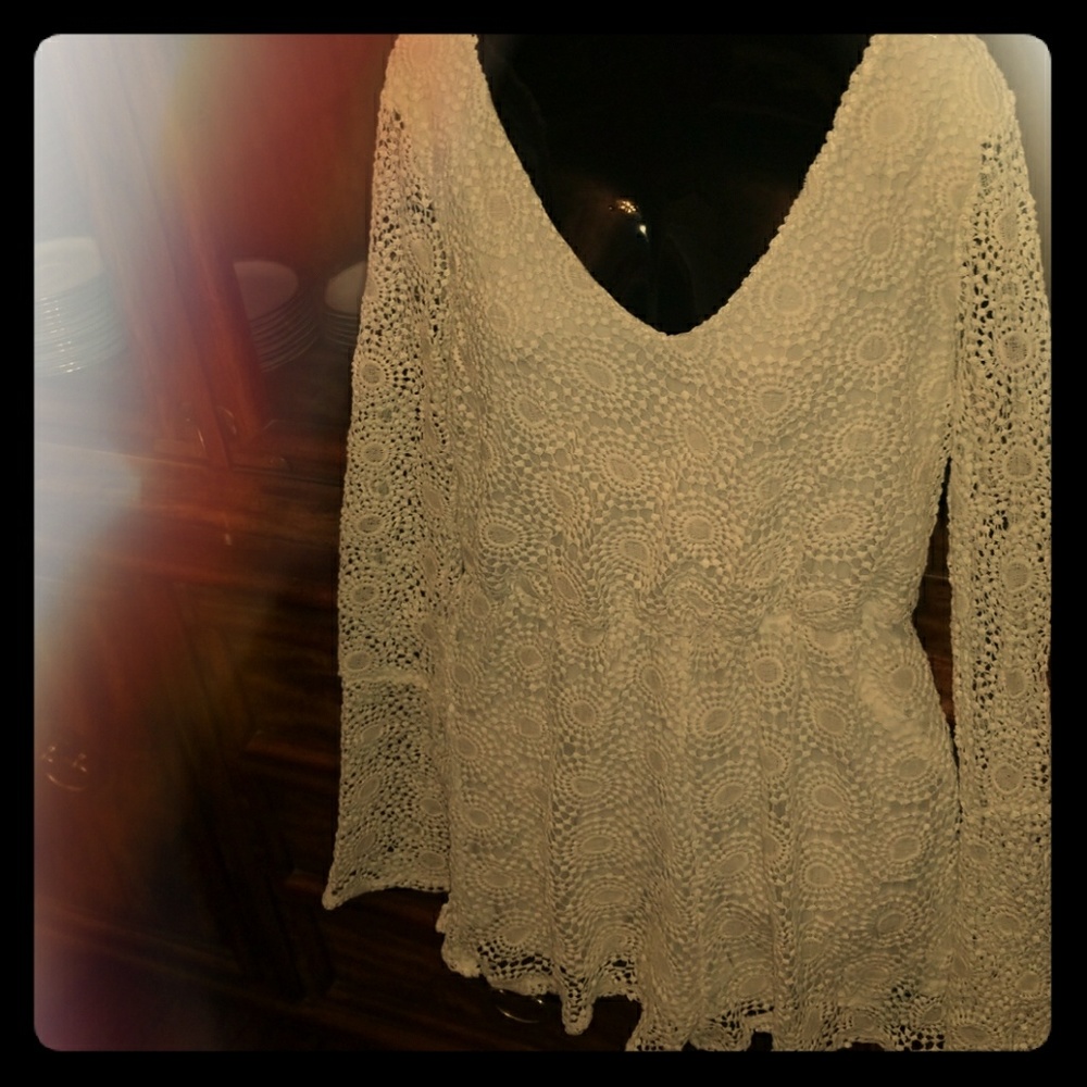 Sexy Lace White  Long Sleeve Romper