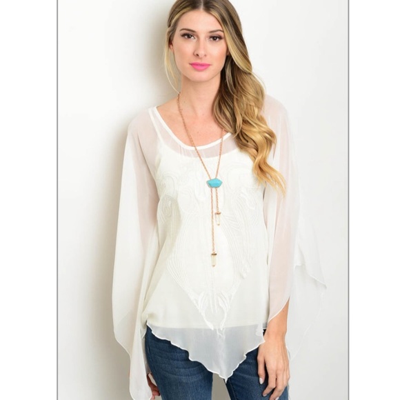 Off white sheer batwing top - Picture 4 of 5