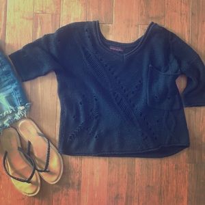 Material Girl Black Cropped Destroyed Sweater