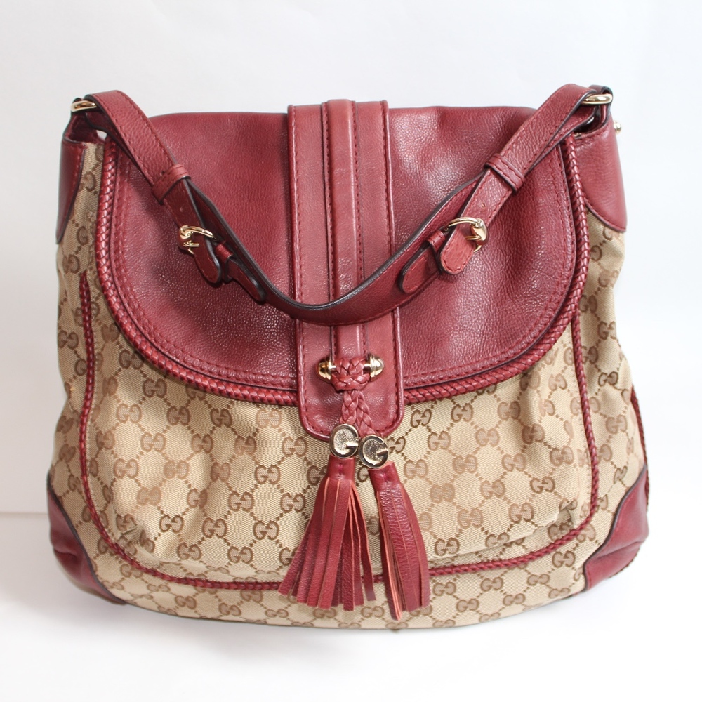 Gucci Mon Canvas and Braided Leather Flap Tote