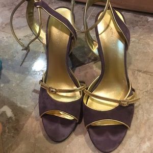 Used gold and purple high heels sandals