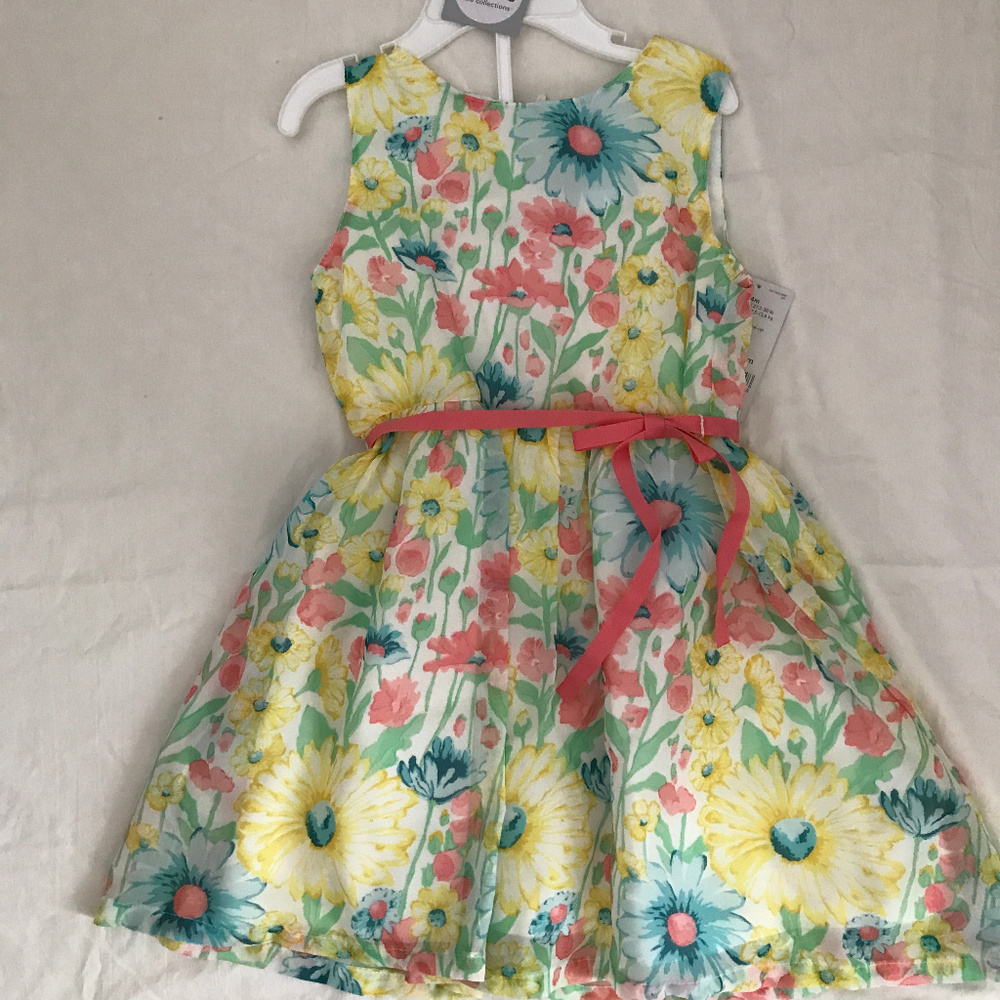 Carter's Floral yellow green pink dress 24M 2T