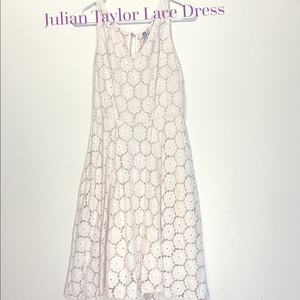 Julian Taylor Floral lace eyelet dress blush pink