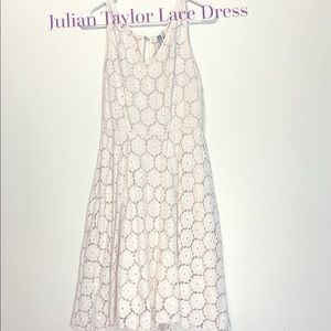 Julian Taylor Floral lace eyelet dress blush pink