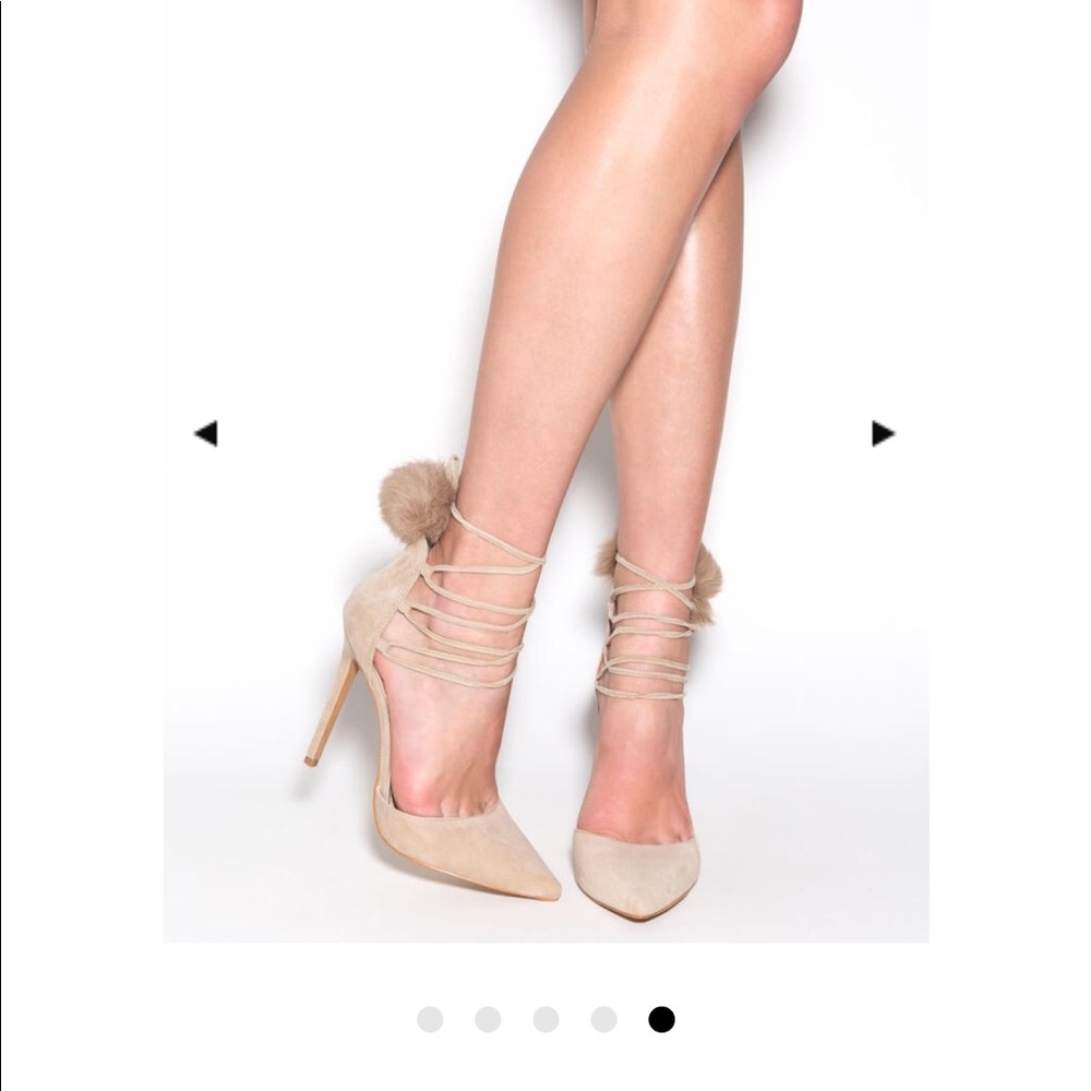 Pom Date Faux Suede Heels