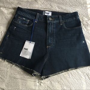 Paige High Rise Dark Denim Shorts