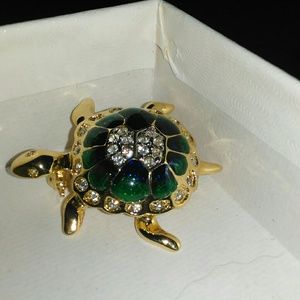 Rhinestone Enamel Turtle Brooch Pin