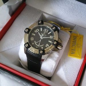 NEW Invicta Arsenal Black MOP Leather Strap Watch