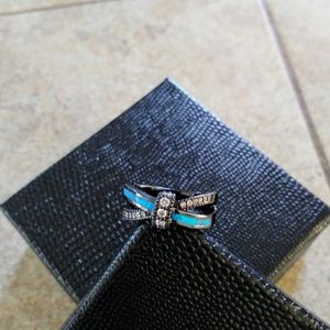 10K Black Plated Gold with Opal and CZ