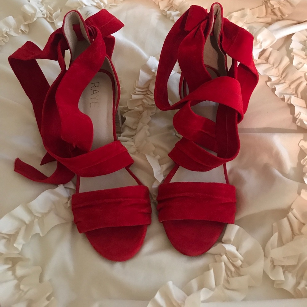 Red suede lace up sandals