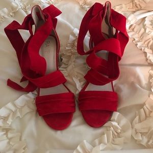Red suede lace up sandals