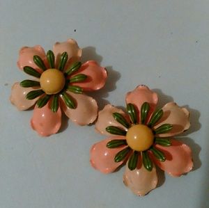 Vintage Enamel Flower Earrings