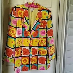 Vintage 80's  Bright Floral Print Silk Blazer
