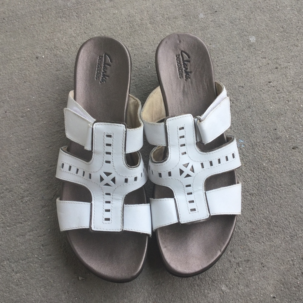 Clarks Bendables White Leather Sandal Size 11 Wide