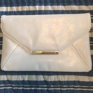 White faux leather envelope clutch