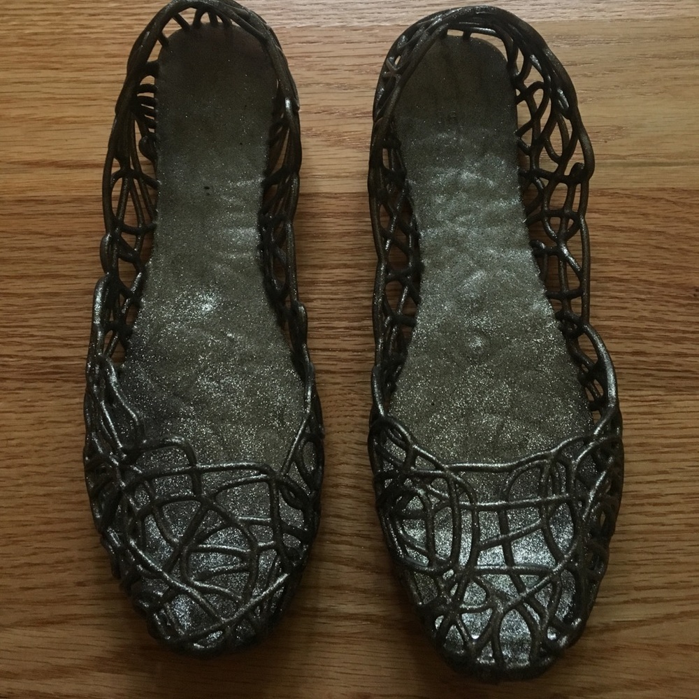 Mellissa + campana silver flat sparkly shoes
