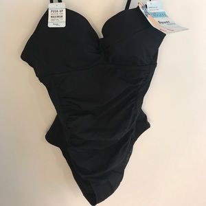 NWT ASSETS Black one piece bathing suit.