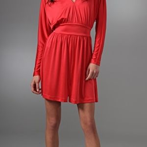 Halston Heritage red deep V jersey dress