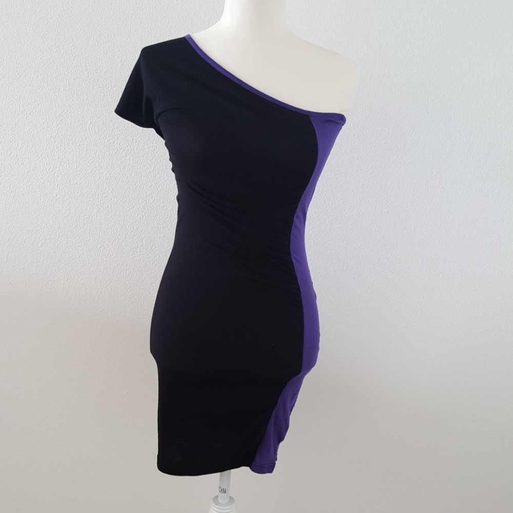 One shoulder black/ purple dress