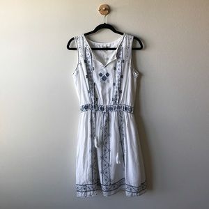 White/Blue Embroidered Summer Dress NWOT