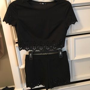 Black flower cut out two piece