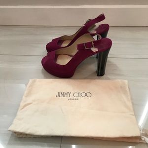 Jimmy Choo magenta and wood platform sandals
