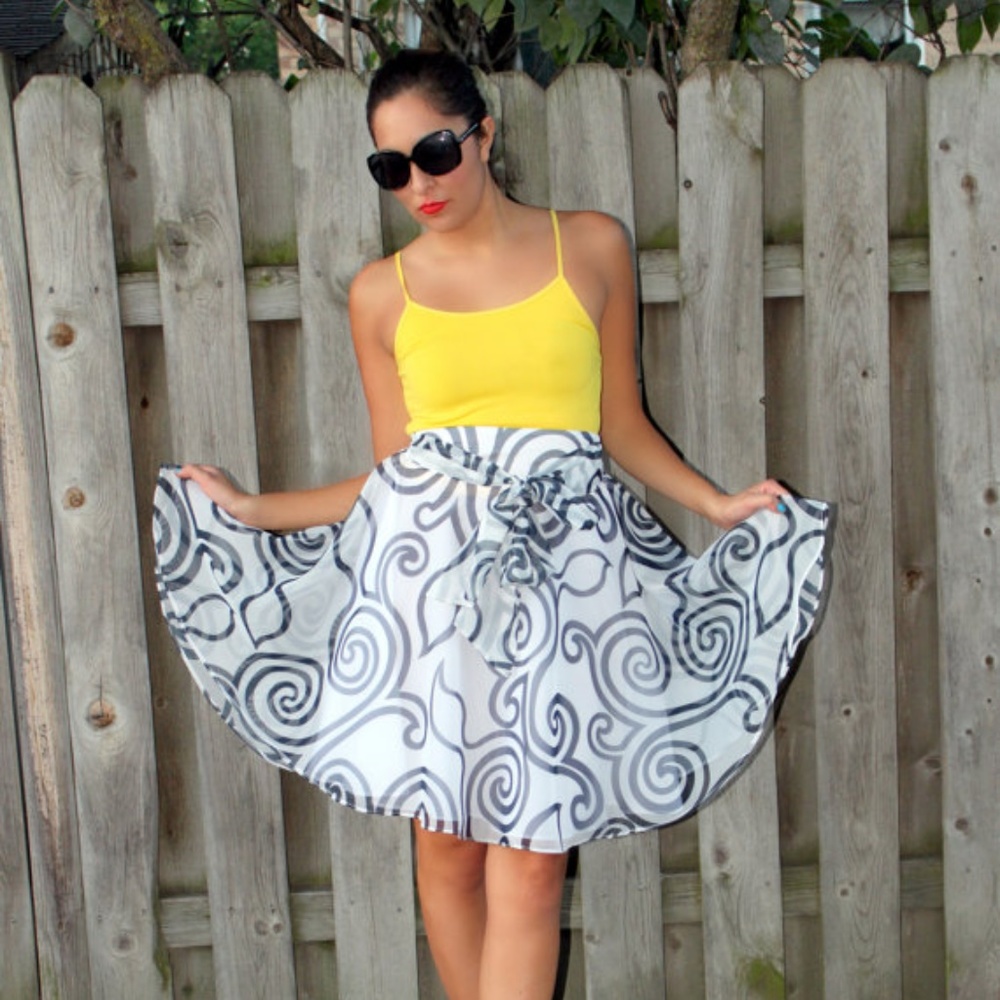 Black and White Organza Swirl Full Circle Skirt