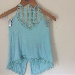 Small Caged Crochet Light Blue Halter Top